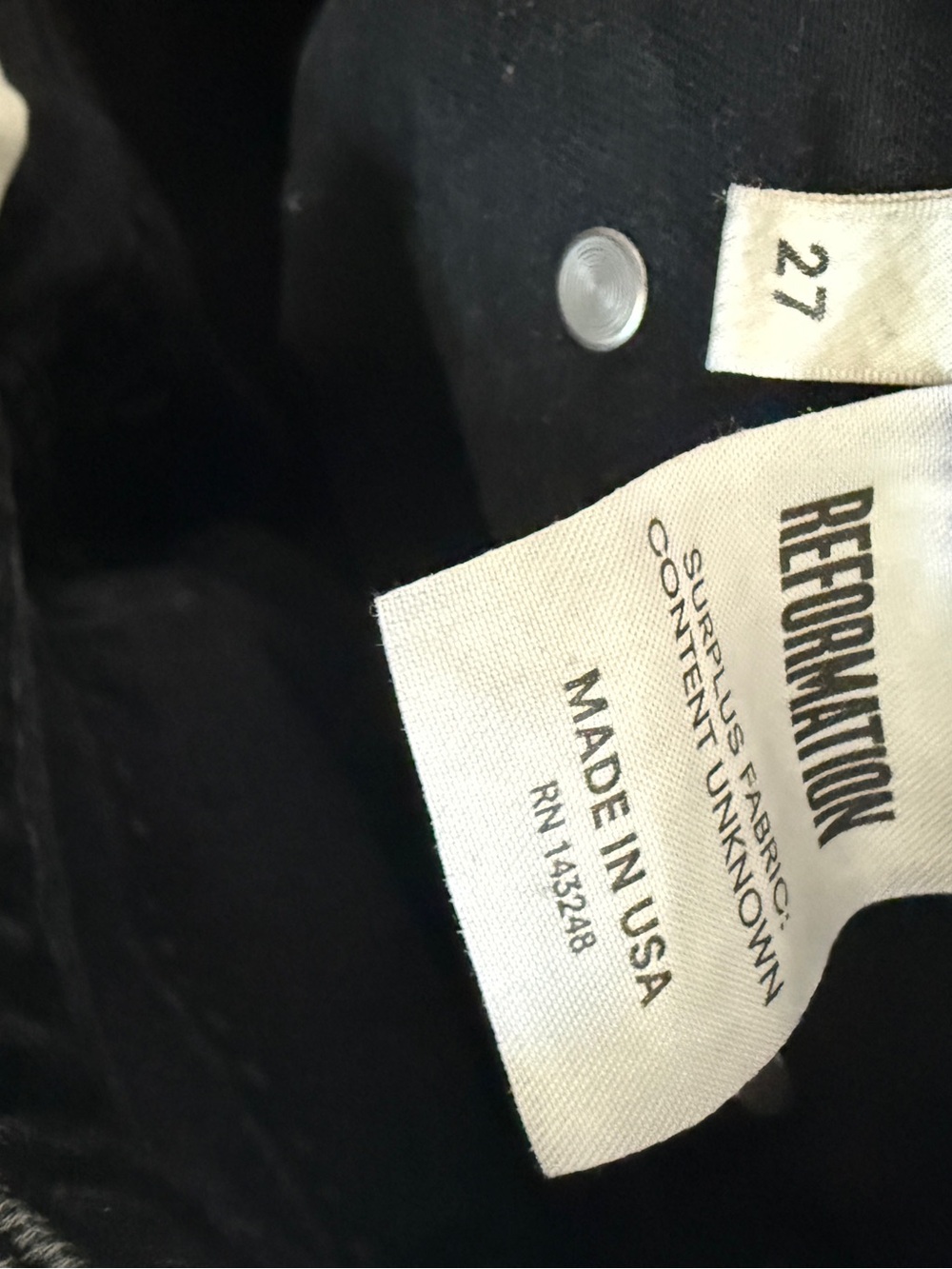 Reformation Black Cropped Wide Leg Jeans – Size 27
